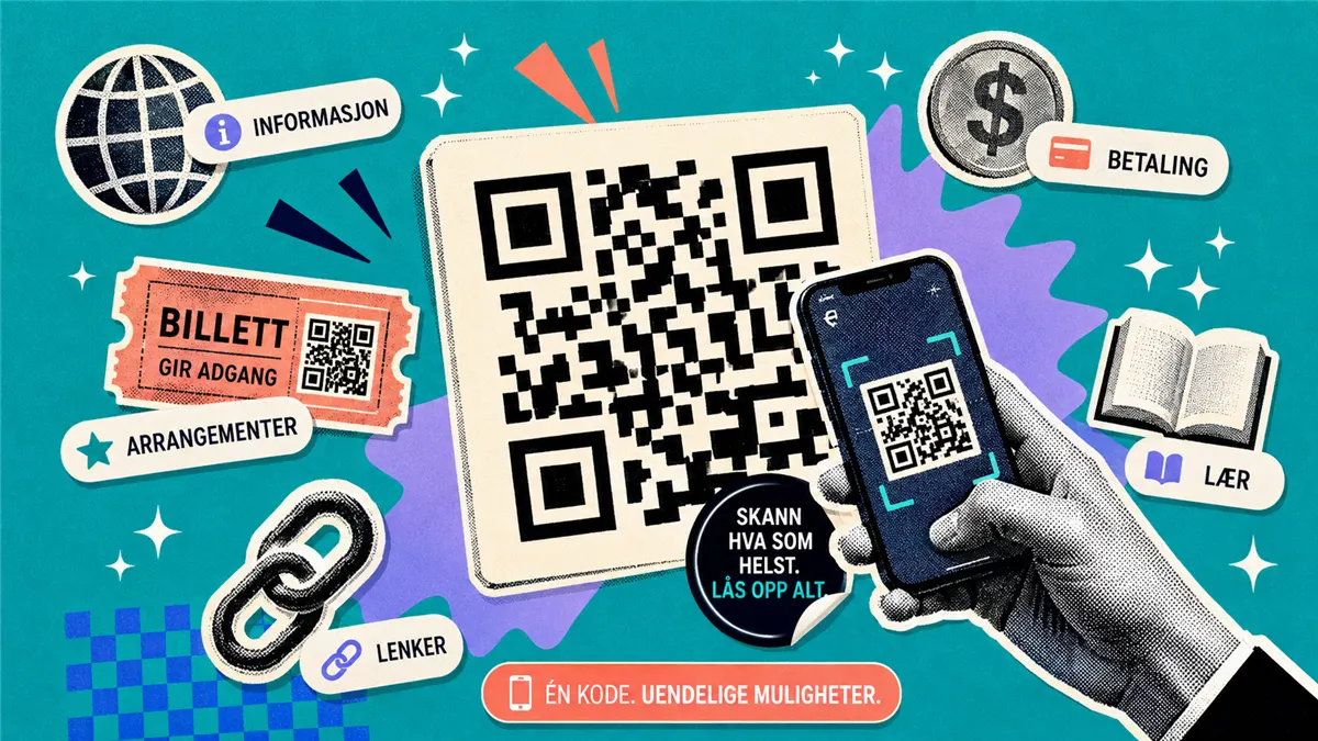 QR-koder gir et hav av muligheter innen design, kommunikasjon og markedsføring QR-koder har utviklet seg fra kjedelige svart-hvite firkanter til kraftfulle verktøy for kreativ kommunikasjon. Med riktig bruk kan QR-koder forsterke merkevaren din, skape interaktive opplevelser og bygge bro mellom den fysiske og digitale verdenen. Her ser vi på hvordan du kan bruke QR-koder smart – med konkrete eksempler fra design, markedsføring og daglig kommunikasjon.