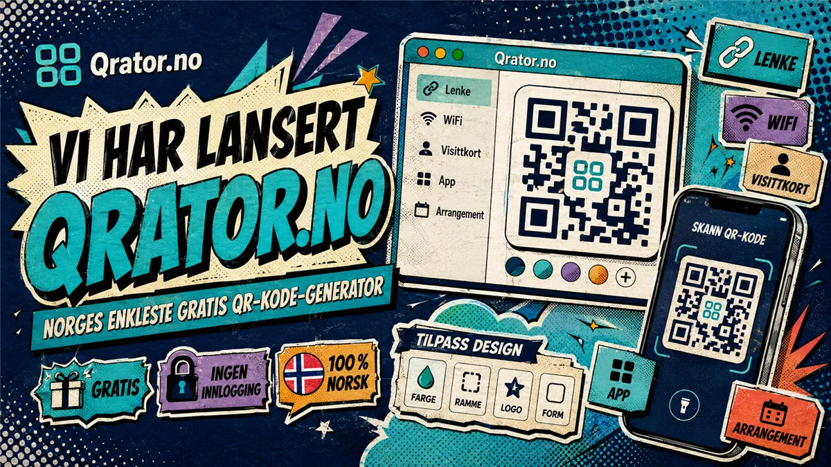 Vi lanserer Qrator.no – gratis QR-kode generator for alle Vi er stolte av å kunne presentere vår nyeste tjeneste: Qrator.no – en helt gratis QR-kode generator som gjør det enkelt for alle å lage, tilpasse og laste ned profesjonelle QR-koder til sine prosjekter. Ingen innlogging, ingen skjulte kostnader – bare et enkelt og brukervennlig verktøy laget i Norge.